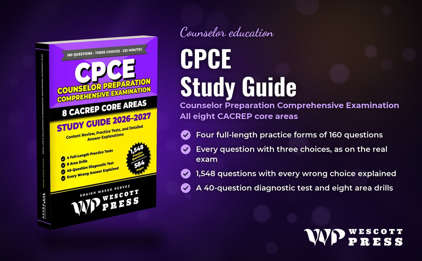 All eight CACREP areas, in the exam's own format